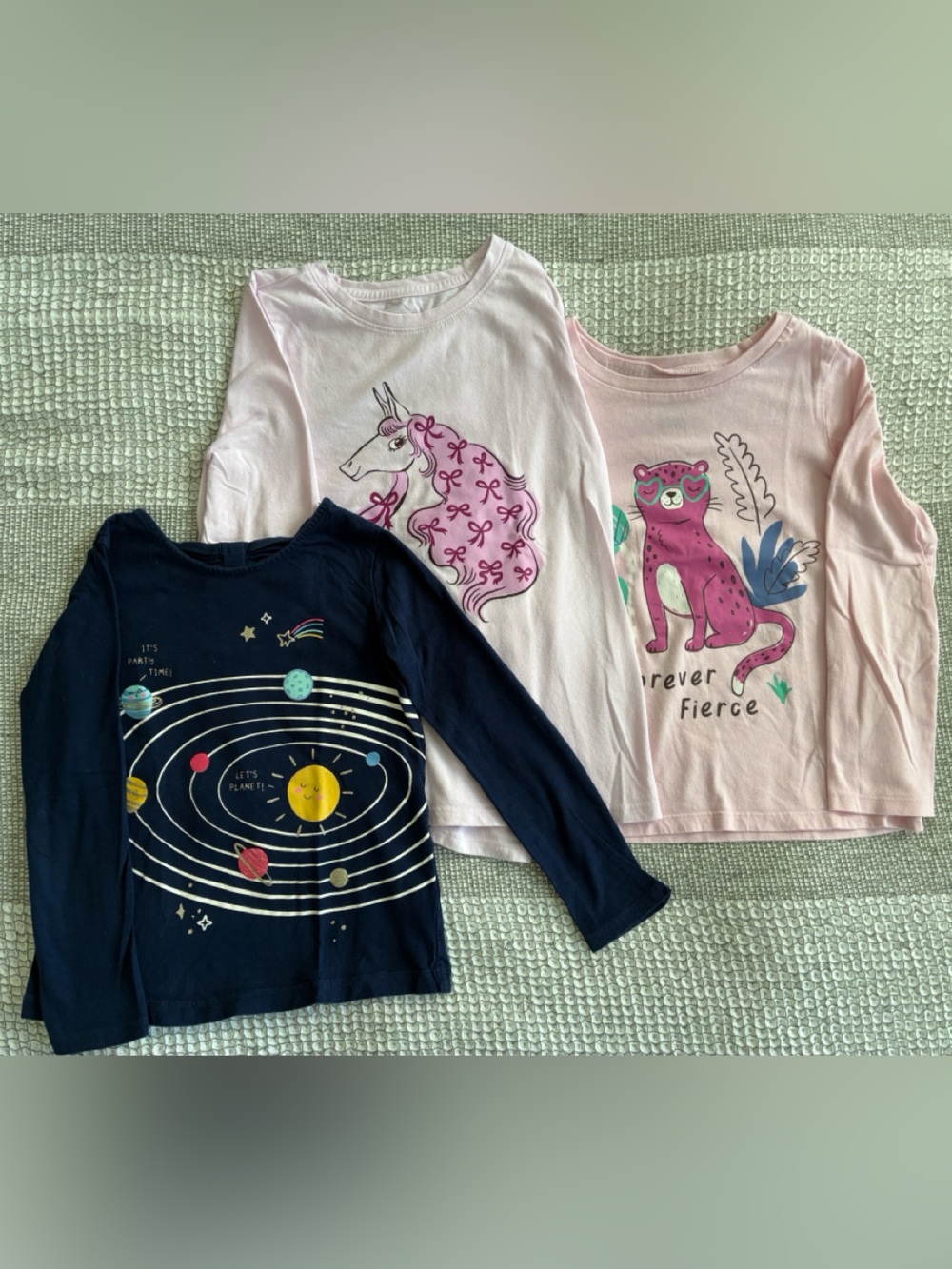 Set of Girls Long-Sleeve Tees - Navy & Light Pink